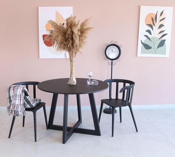 woodywood 103 Cm Siyah Yuvarlak Yemek Masası, Modern Mat Siyah Mdf Yemek Masası, Sunum/Toplantı Masası - Image 1