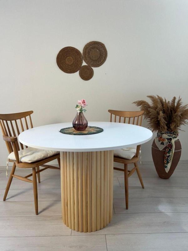 woodywood 103 Cmyemek Masası Yuvarlak Özel Tasarım Beyaz Ahşap Model Mutfak Ofis Masası Çalışma Masası Balkon - Image 1