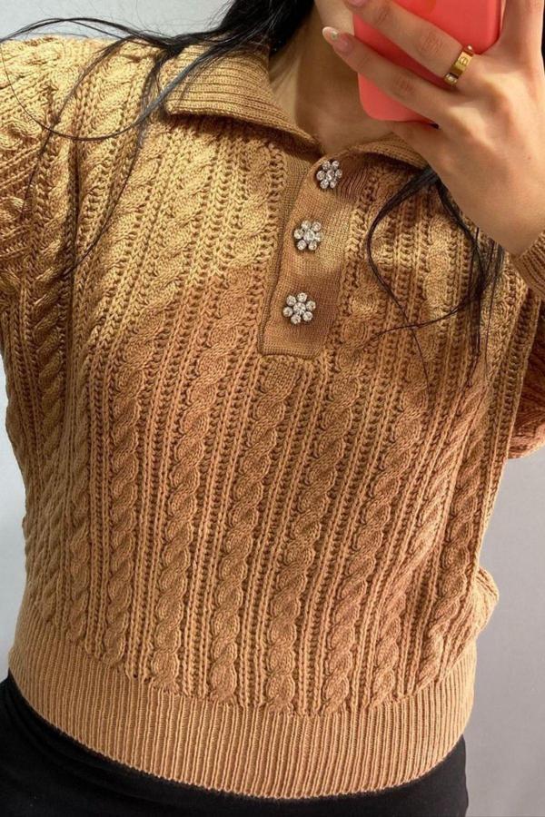 WAK Kadın Polo yaka Düğmeli örgü Kazak - Image 1