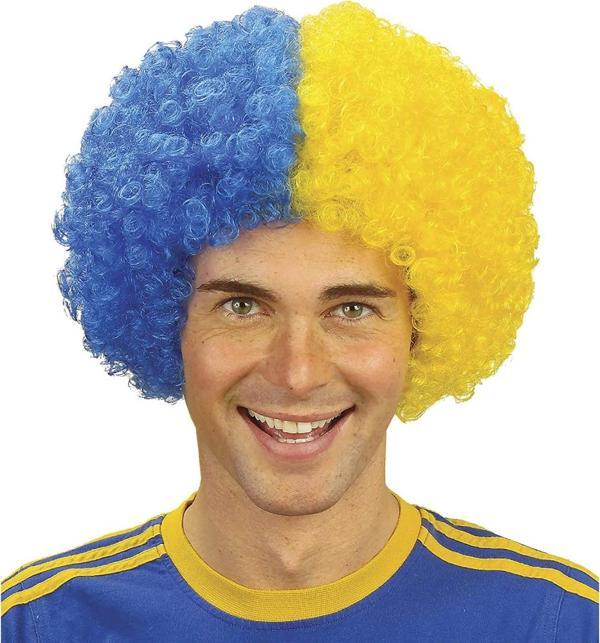 Sarı Mavi Kıvırcık Afro Bonus Peruk Fenerbahçe Bonus Peruk 120 gr - Image 1