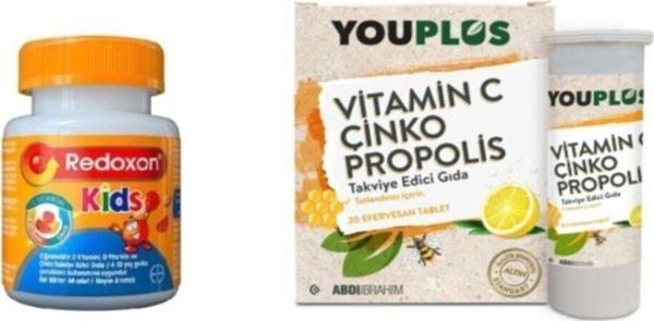 Redoxon Kids Gıda Takviyesi 60 Çiğneme Tableti+You Plus Vitamin C Çinko Propolis 20 Efervesan Tablet - Image 1