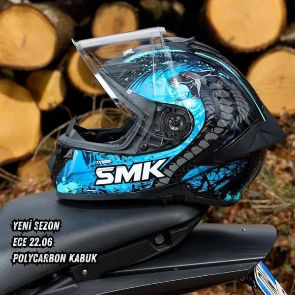 Smk Typhoon Reptile Mavi Kapalı Kask (ECE 22.06) (Fit Kasa) - Image 1