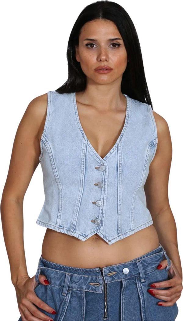 WAK - Denim Taşlanmış kot Yelek - Image 1