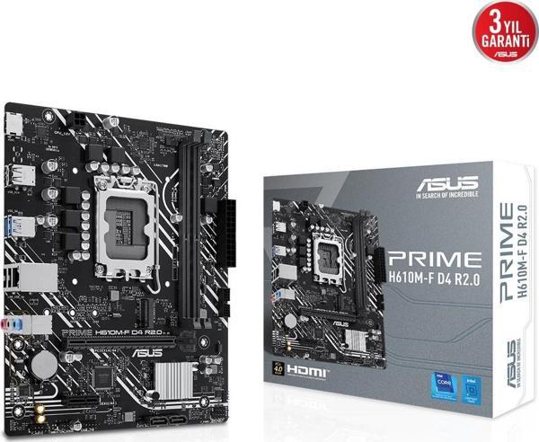 ASUS PRIME H610M-F D4 R2.0 H610 DDR4 (Vga Yok) GLan mATX HDMI USB3 M2 1700p Anakart - Image 1