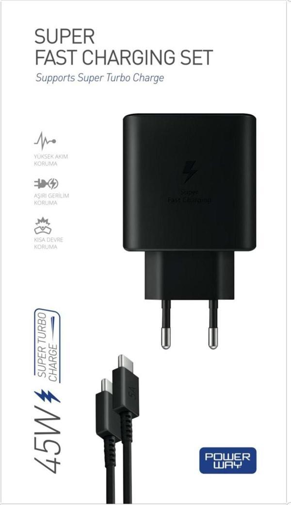 Powerway 45W Type-C Hızlı Şarj Adaptörü ve 1 Metre Kablo - Maksimum Güç ve Güvenlik! - Image 1