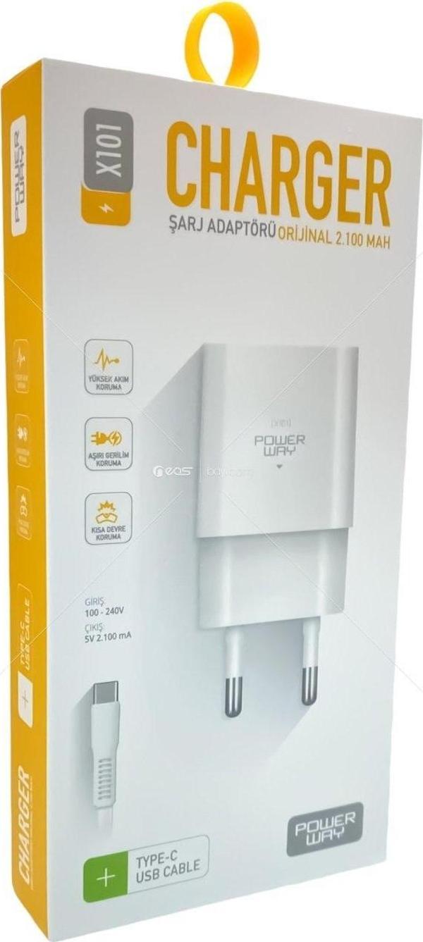 Powerway X101 5 Volt 2.1A Type C Şarj Aleti- Type C Kablo - Image 1