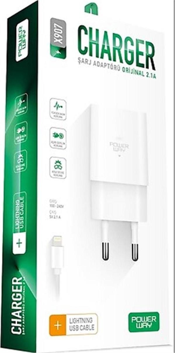 Powerway X907 5 Volt 2.1A Lightning Şarj Aleti-Lightning Kablo - Image 1