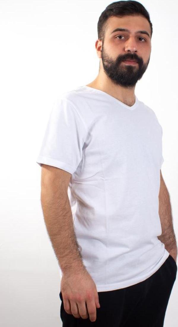 TWİSTER JEANS 1827BB BEYAZ BÜYÜK BEDEN V YAKA ERKEK T-SHİRT - Image 1