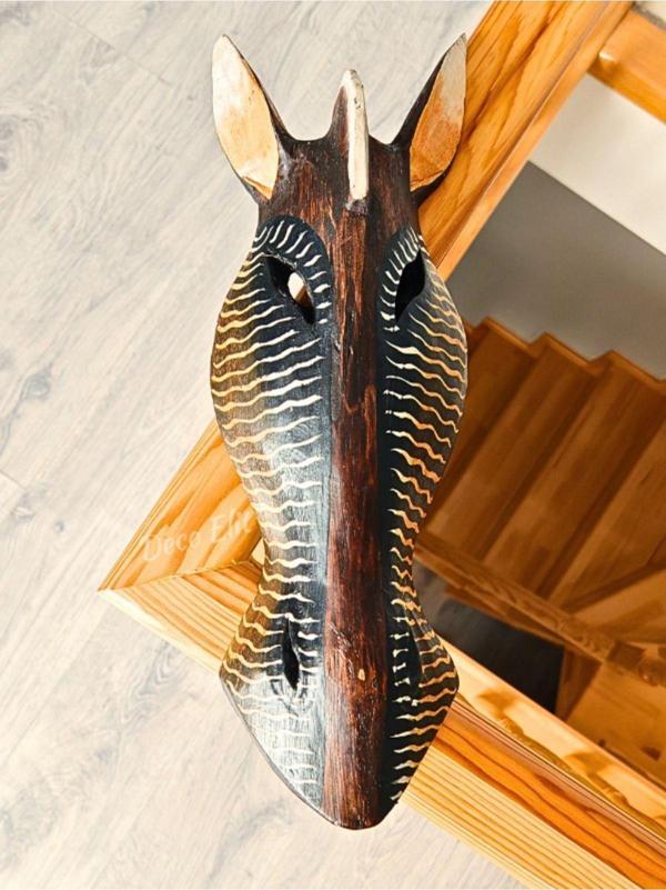 Ahşap Oyma Mask Zebra Surat Tipi Totem Yerliler Aborjin Duvar Objesi Mindi Ağacı El Oyması 40 cm - Image 1