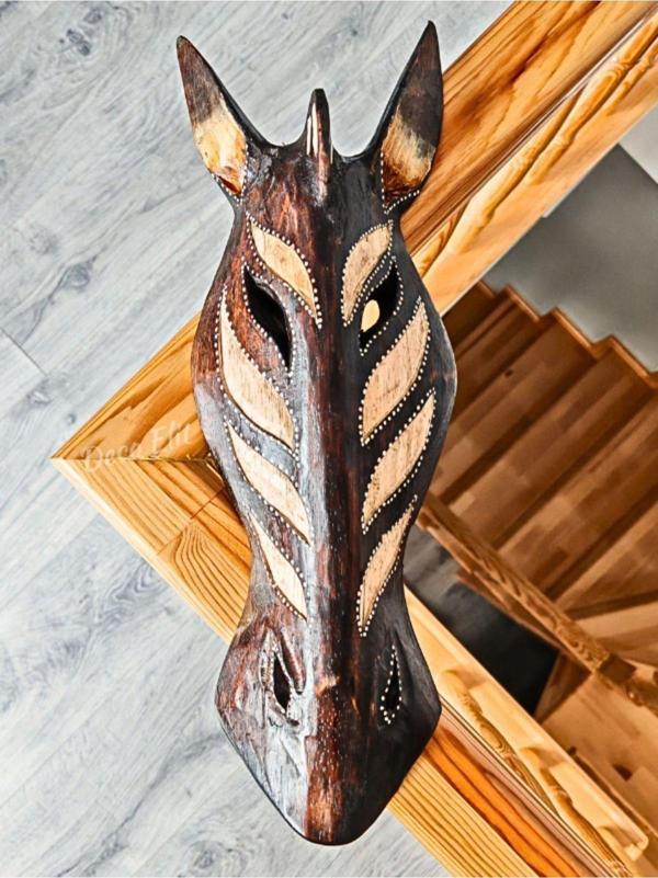Yerliler Aborjin Zebra Surat Tipi Totem Ahşap Oyma Mask Duvar Objesi Mindi Ağacı El Oyması 40 cm - Image 1