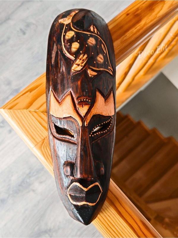Yerliler Aborjin Yunus Surat Tipi Totem Ahşap Oyma Mask Duvar Objesi Mindi Ağacı El Oyması 30 cm - Image 1