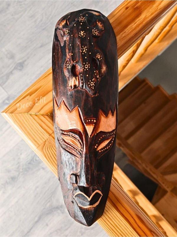 Yerliler Aborjin Timsah Surat Tipi Totem Ahşap Oyma Mask Duvar Objesi Mindi Ağacı El Oyması 30 cm - Image 1