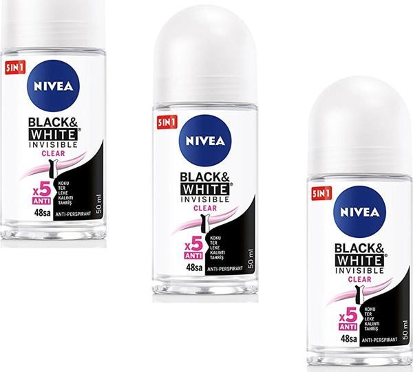 Nivea Invisible Black White Clear Kadın Roll-On 50 ml 3 ADET - Image 1