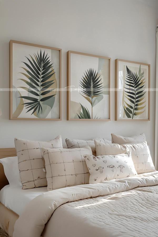 Minimalist Yaprak Desenli 3'lü Ahşap Çerçeveli Tablo Seti-21x30 - Image 1