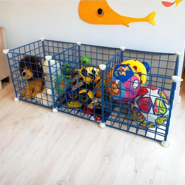 3 Bölmeli Tel Küp Çok Amaçlı Organizer Raf Mavi 33cm Mutfak, Oyuncak, Kiler, Depolama Rafı - Image 1