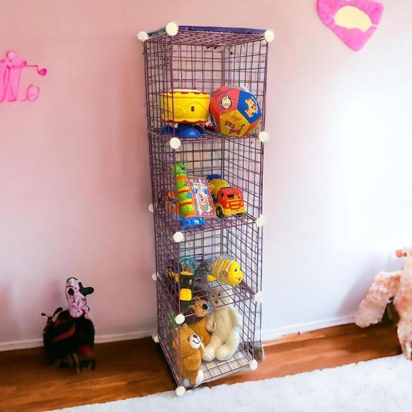 4 Bölmeli Tel Küp Çok Amaçlı Organizer Raf Pembe 33cm Mutfak, Oyuncak, Kiler, Depolama Rafı - Image 1