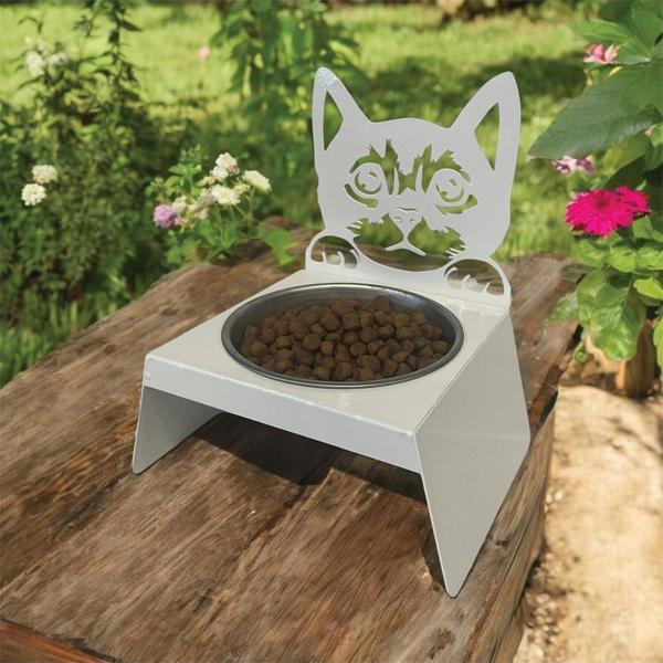 Sevimli Kedi Tasarımlı, Ergonomik Beyaz Kedi ve Köpek Mama ve Su Kabı Tekli Small Model – Paslanmaz Çelik, Dayanıklı Mal - Image 1
