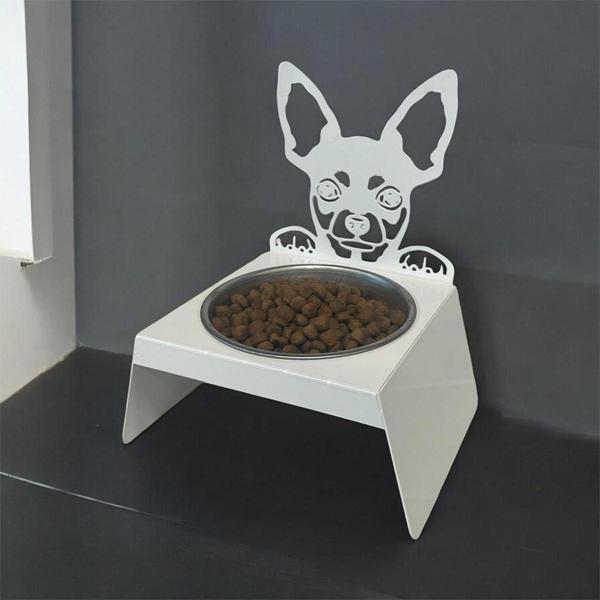 Sevimli Köpek Tasarımlı, Ergonomik Beyaz Kedi ve Köpek Mama ve Su Kabı Tekli Small Model – Paslanmaz Çelik, Dayanıklı Ma - Image 1