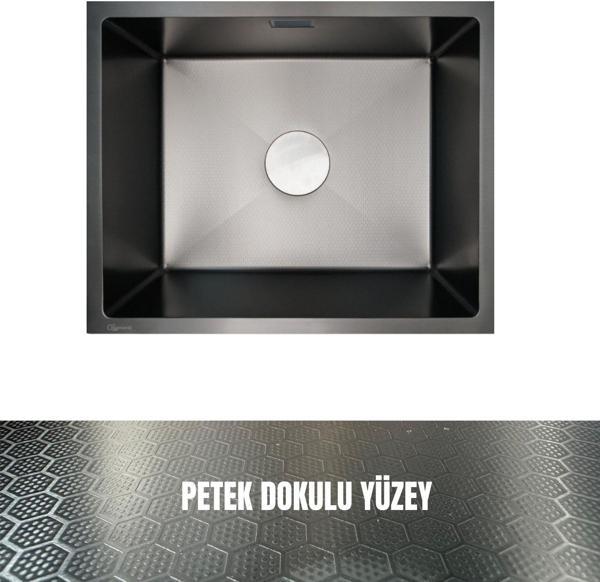 GL General 50X40 Antrasit Petek Dokulu Çelik Mutfak Eviyesi 304 Paslanmaz Çelik 1mm - Image 1