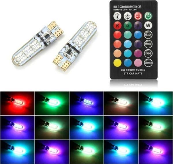Kumandalı Çakarlı RGB T10 Dipsiz Park, Sinyal, Tavan Ampülü İki Adet - Image 1