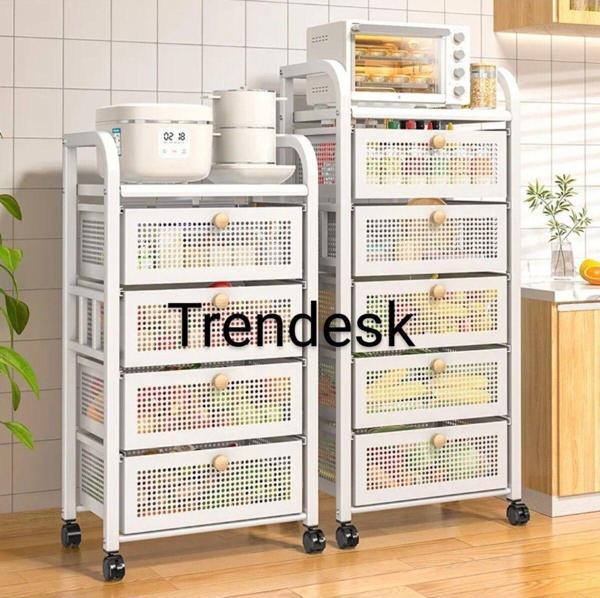 Trendesk 4 Katlı Metal Beyaz Patates Soğan Sepeti Sebze Meyve Sepeti Sebzelik Tekerlekli - Image 1