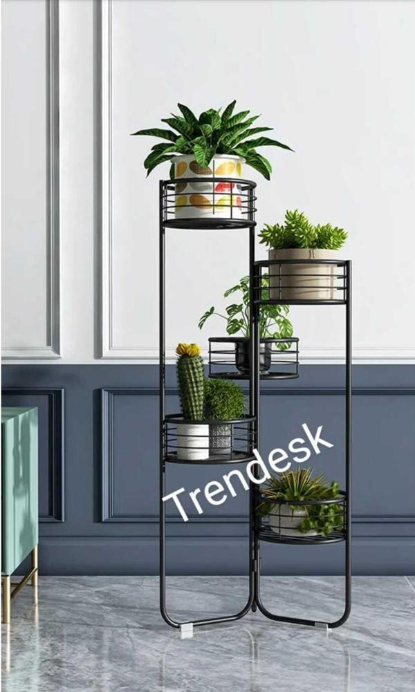 Trendesk Modern 5 Katlı Metal Siyah Çiçeklik Saksı Standı Saksılık - Image 1
