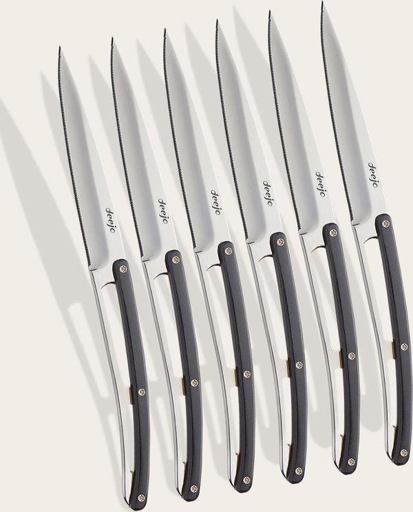 6 Deejo Steak Knives Serrated, Ebony Wood - Image 1