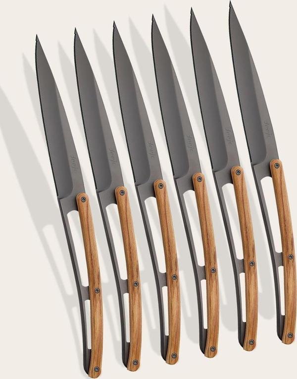 6 Deejo Steak Knives Serrated, Olive Wood - Image 1