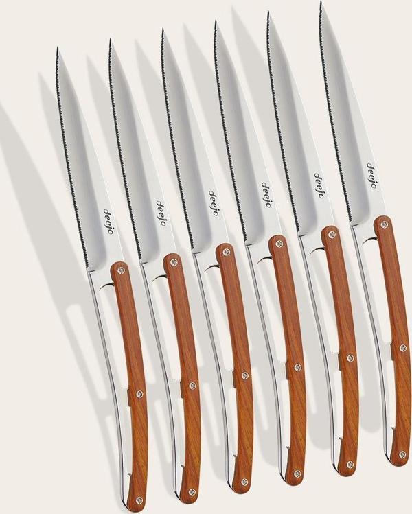 6 Deejo Steak Knives Serrated, Olive Wood - Image 1