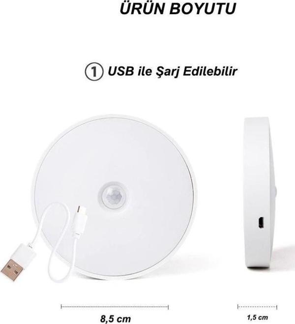 USB Şarjlı PIR Hareket Sensörlü Gece Lambası Magnet Mıknatıslı 4000K-Gün Işığı-4Adet - Image 1