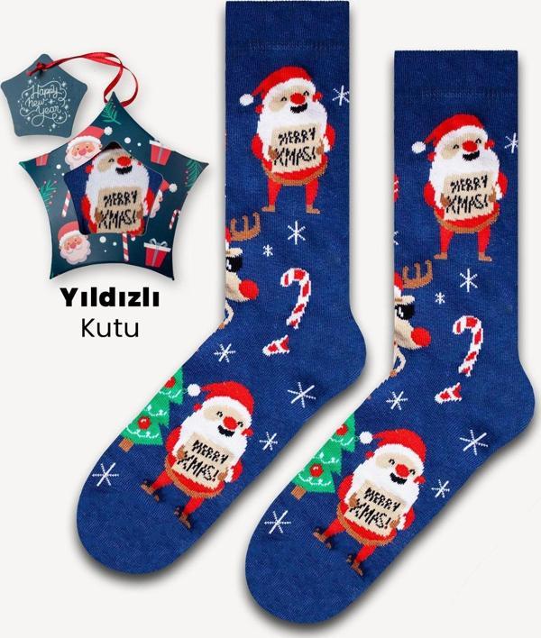 Neşeli Çoraplar Merry K-Mas! Yıldızlı Kutu Renkli Çorap - Image 1