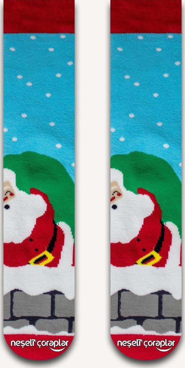 Neşeli Çoraplar Uykucu Noel Baba Renkli Havlu Çorap - Image 1