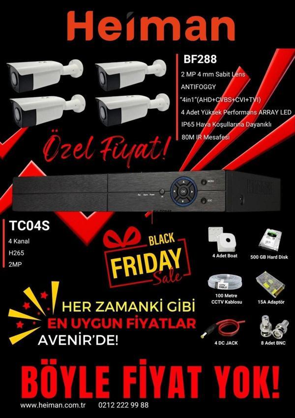 Heiman 2Mp 4Kameralı Metal Kasa 1080P Ir Led Ip66 Dış Mekan Ahd Full Set Güvenlik Kamerası + 500Gb Harddisk - Image 1