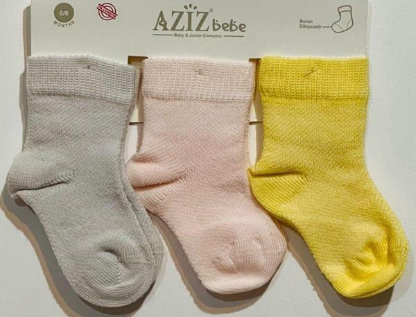 Aziz Bebe 3'Lü Çorap Kız Çocuk Somon - Image 1