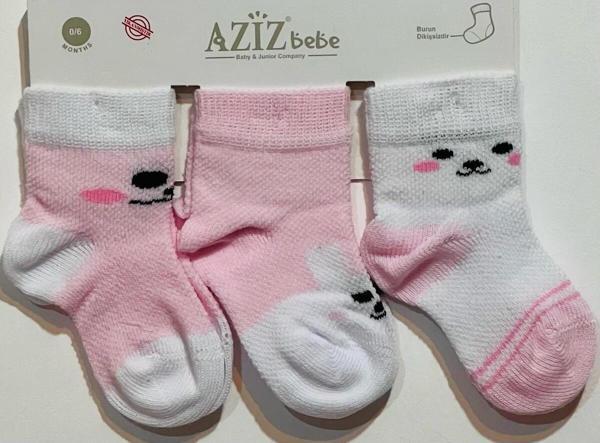 Aziz Bebe 3'Lü Çorap Kız Çocuk Ayıcık Desen - Image 1