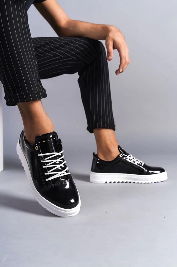 SLW152 Cool Bağcıklı Rugan Erkek Günlük Spor Klasik Ayakkabı BT Siyah - Image 1