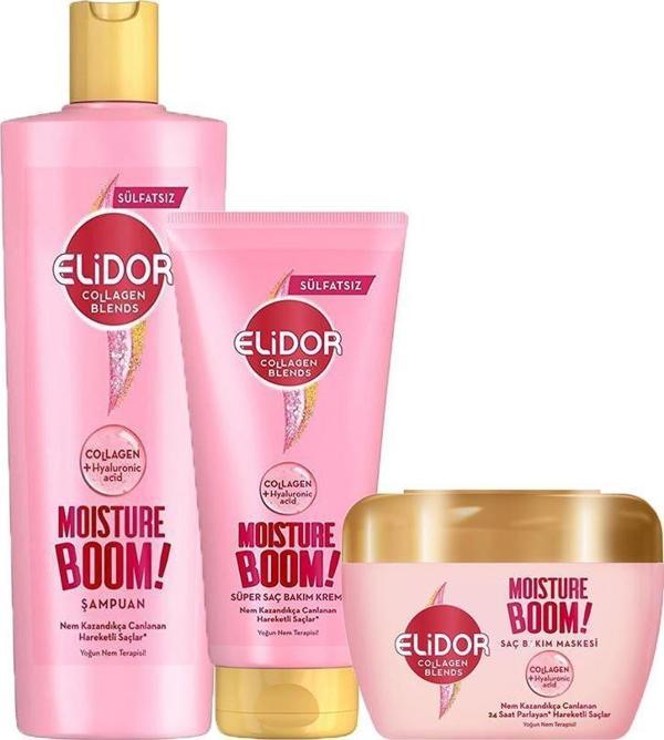 Elidor Collagen Blends Şampuan 350ml Saç Bakım Kremi 170ml Saç Bakım Maskesi 160ml Yoğun Nem Terapisi 3lü Set - Image 1