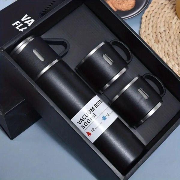 BUENOS Paslanmaz Çelik Termos Renkli 3 Bardaklı 500 Ml Kutulu Set - Image 1