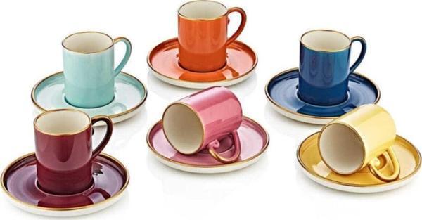 Oms Colorful Chıque 12 Parça Türk Kahvesi Fincan Takımı - Image 1