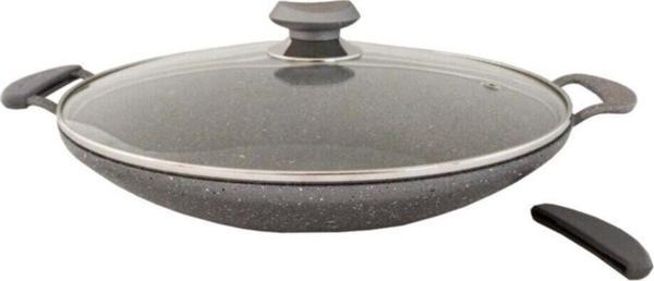 Oms Gri Granit Cam Kapaklı Kavurma Sacı Tava 30 Cm - Image 1