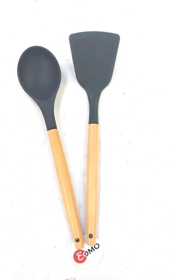 Bycomo By Como 2 Parça Bambu Saplı Silikon Kaşık Spatula Seti - Image 1
