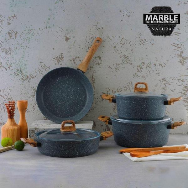 Leydi Marble Natura 7 Parça Granit Tencere Seti - Image 1