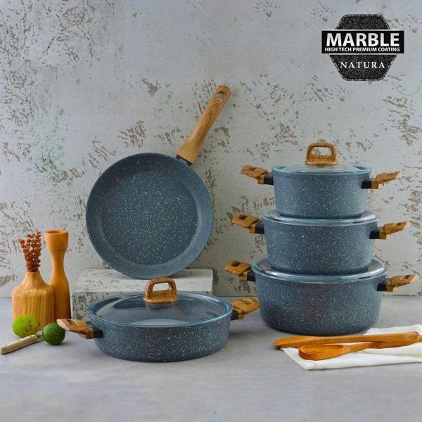 Leydi Marble Natura 9 Parça Granit Tencere Seti - Image 1