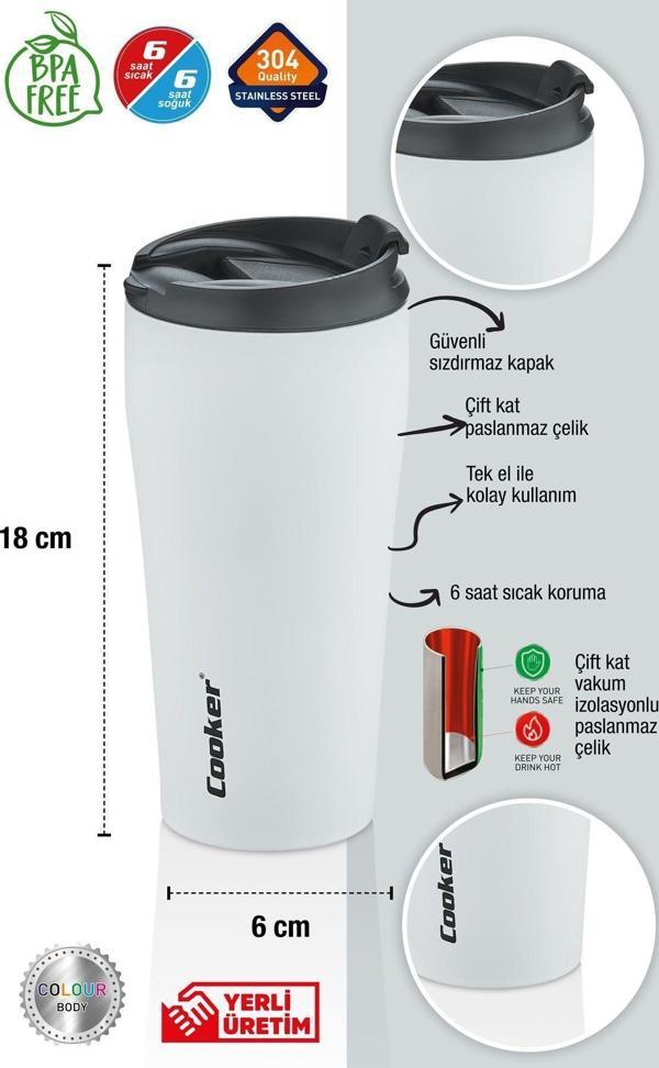 Cooker 0,40 Ml Çift Kat Paslanmaz Çelik Termos ( Çay Kahve Piknik Kamp Outdoor Ofis Otel Kafe Okul )-Beyaz - Image 1