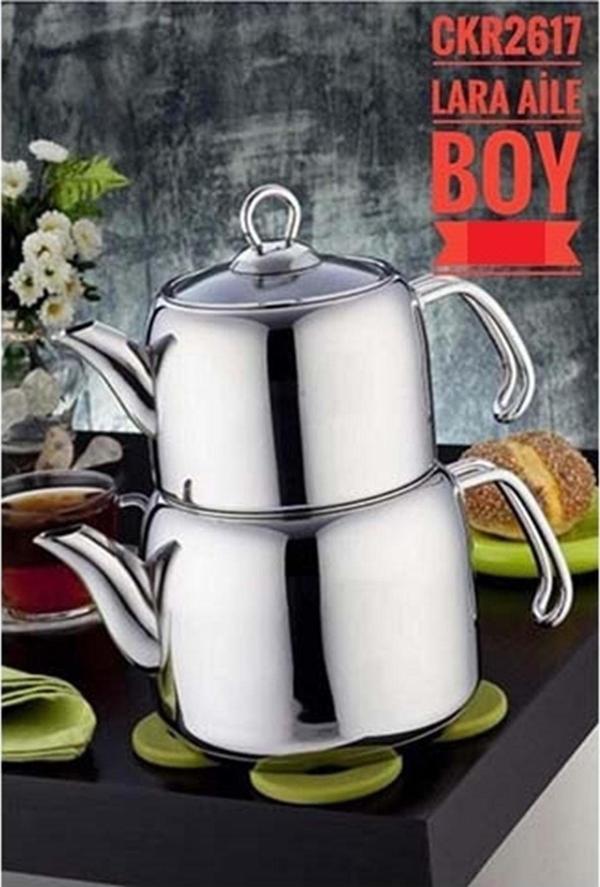 Cooker Lara Aile Boy Çelik Çaydanlık Takımı Ckr2617 - Image 1