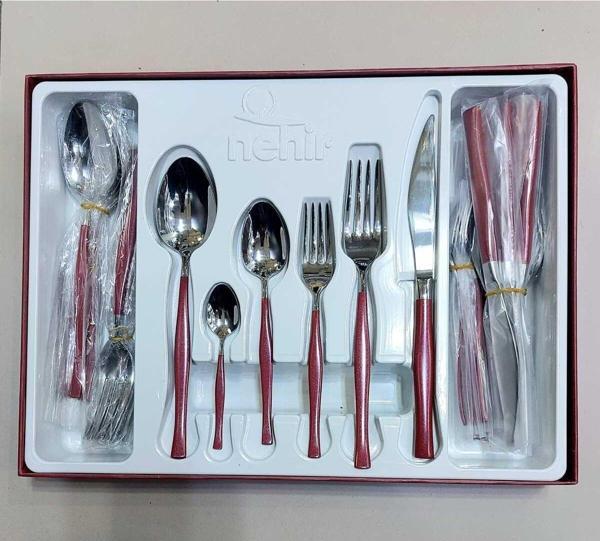 Nehir Zarif Premium Sedef Kaplamalı 36 Parça Renkli 6 Kişilik Çatal Kaşık Takımı - Image 1