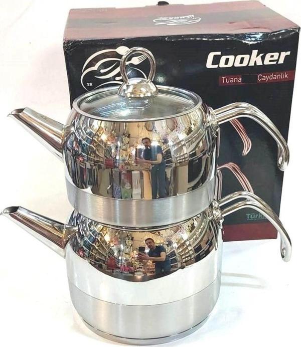 Cooker Tuana Çelik Çaydanlık Aile Boy Sade - Image 1