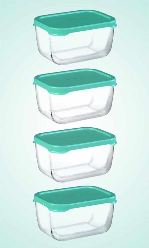 Paşabahçe 4'Lü Snowbox Saklama Kabı Takımı - 420Cc - Yeşil Kapaklı Pb4X53733 - Image 1
