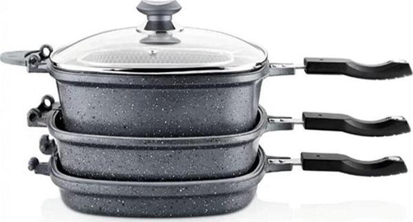 OMS 3224 7 Parça Bio Granit Multi Cooker Set 26X26 Cm Gri - Image 1