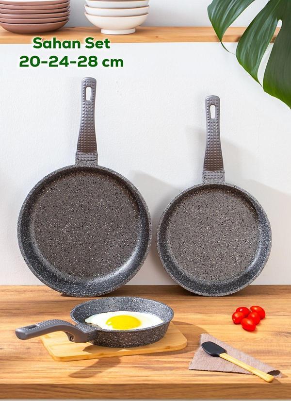 OMS 3737 Döküm Granit 3 Parça Tava Seti Gri (20-24-28 Cm) - Image 1